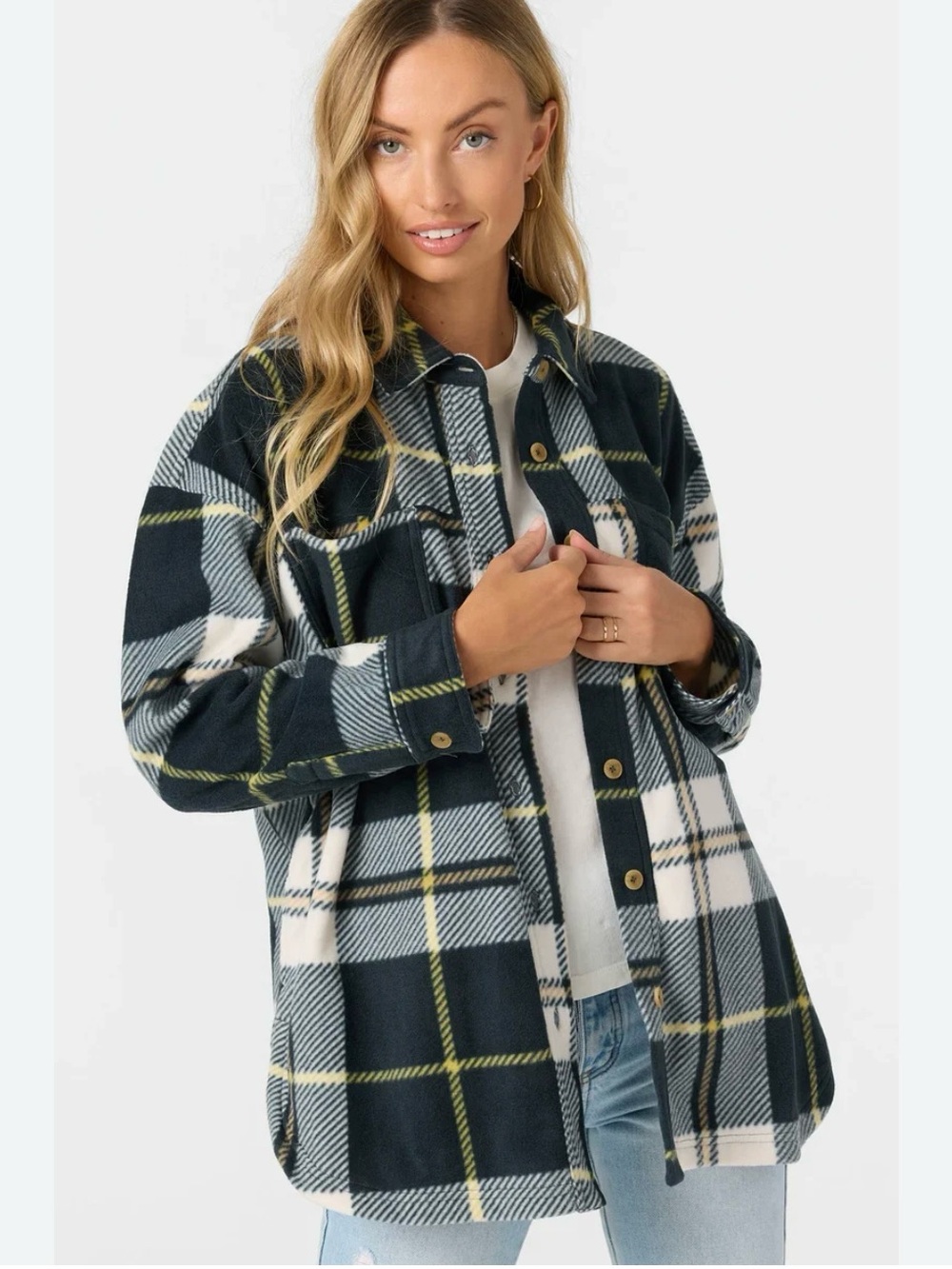 O'Neill Black, White & Olive Plaid Utility Jacket